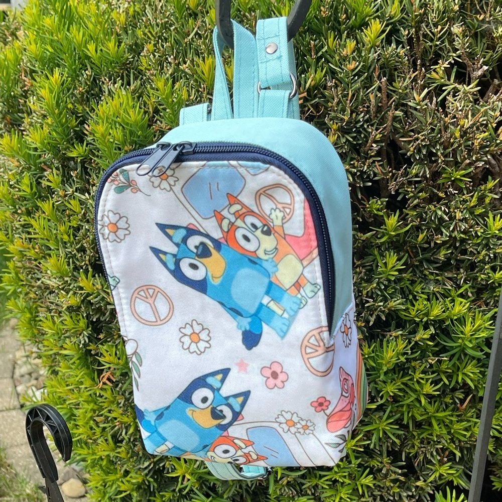 Hand crafted new Mini backpack blue water resistant canvas and polyester print